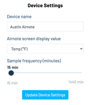 Device settings section of the Airnote landing page